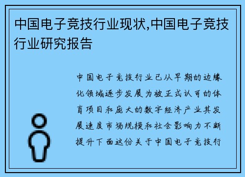 中国电子竞技行业现状,中国电子竞技行业研究报告
